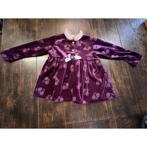 Kids Play Purple Velvet Floral Lace Collar Dress Girls 4T Vintage Style Holiday